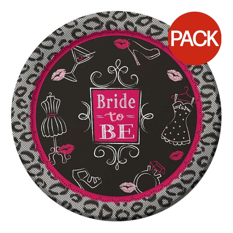 Creative Party Bridal Bash Dinner Plate (Pack of 8) - Pink/Grey/Black - One Size