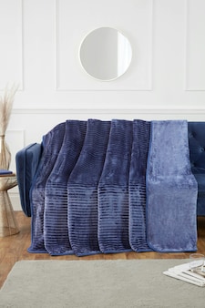 Ribbed Faux Fur Mink Blanket 150x200Cm Black | Blue | Blue | S | 1