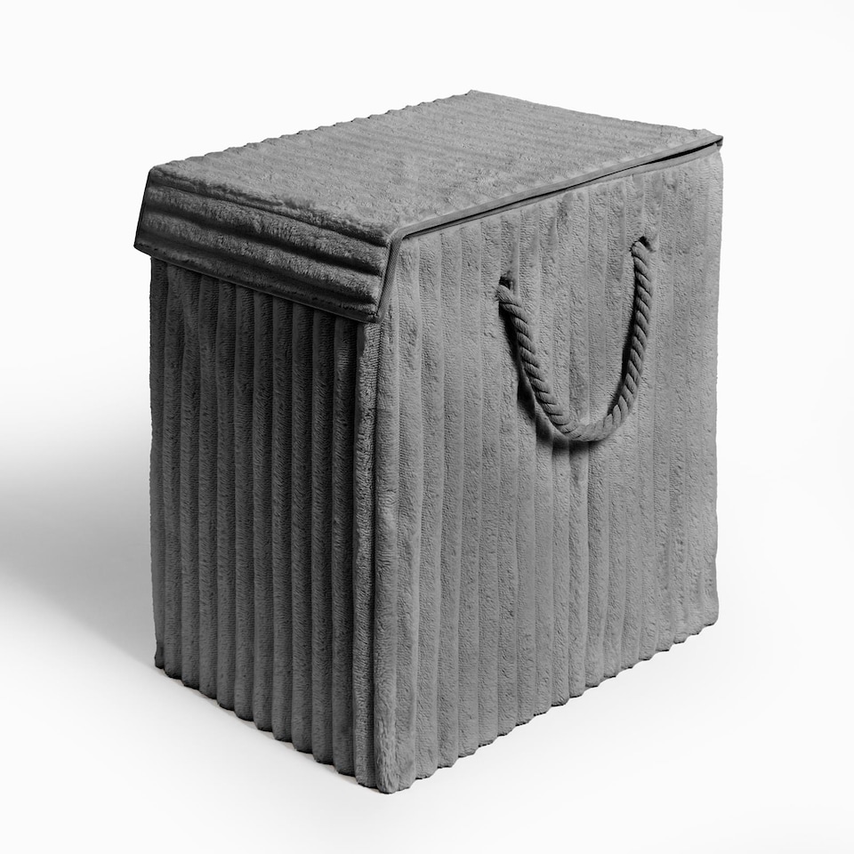image 1 of OHS Ribbed Faux Fur Folding Laundry Basket Bag with Lid