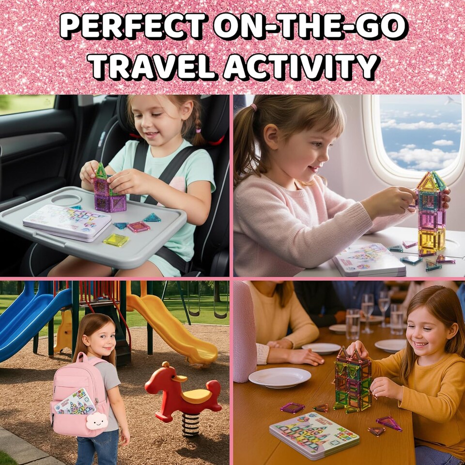 image 1 of Science Kidz 44-Piece Glitter Series Mini Magnetic Tiles Travel Set