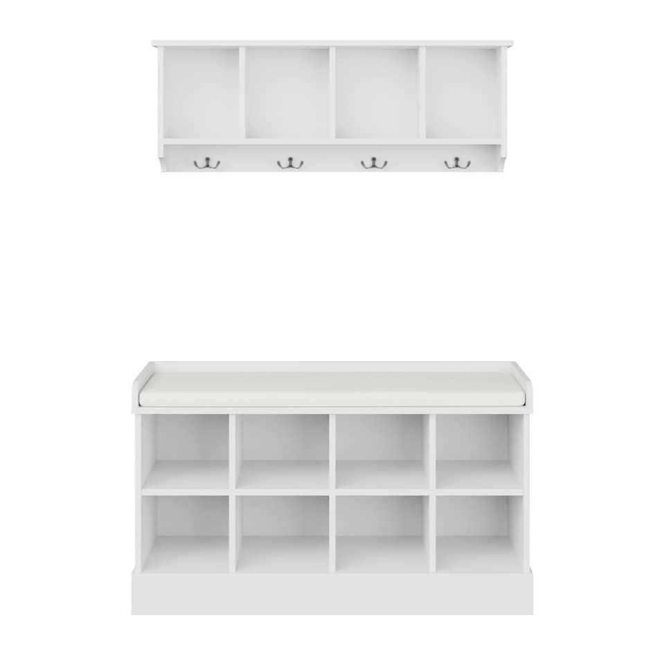 image 1 of Kempton Shoe Bench & Wall Rack | White | White
