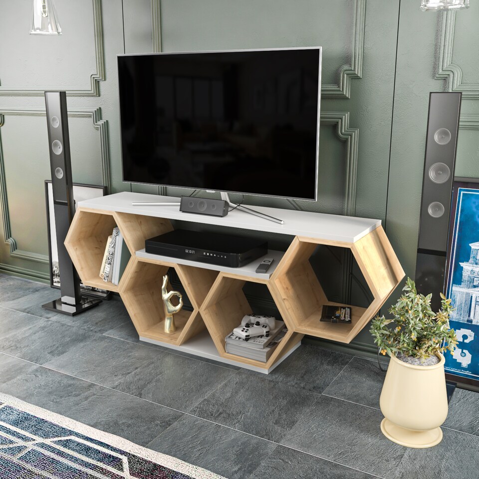 image 1 of Decorotika Honey TV Stand TV Unit for TVs up to 55 inch Honeycomb Design