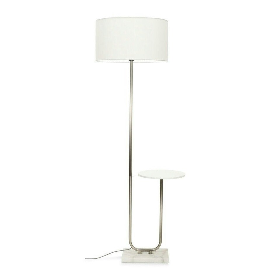 image 1 of ValueLights Tavel Brushed Silver Floor Lamp with Large White Drum Shade and LED Bulb
