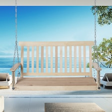 Outsunny Outdoor Wooden Swing Bench 2-Seater Porch Swing Chair Hanging Hammock Garden Furniture, Natural