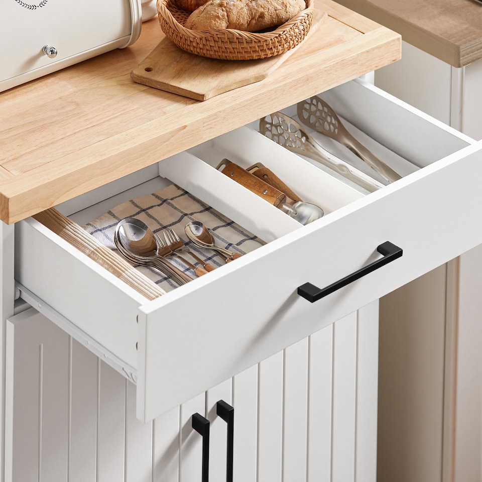 image 1 of SoBuy Kitchen Trolley with Drawer and 2 Doors, White/Natural Wood, 29.1x18.1x35.8 inches, 27.9 kg - FKW119-WN