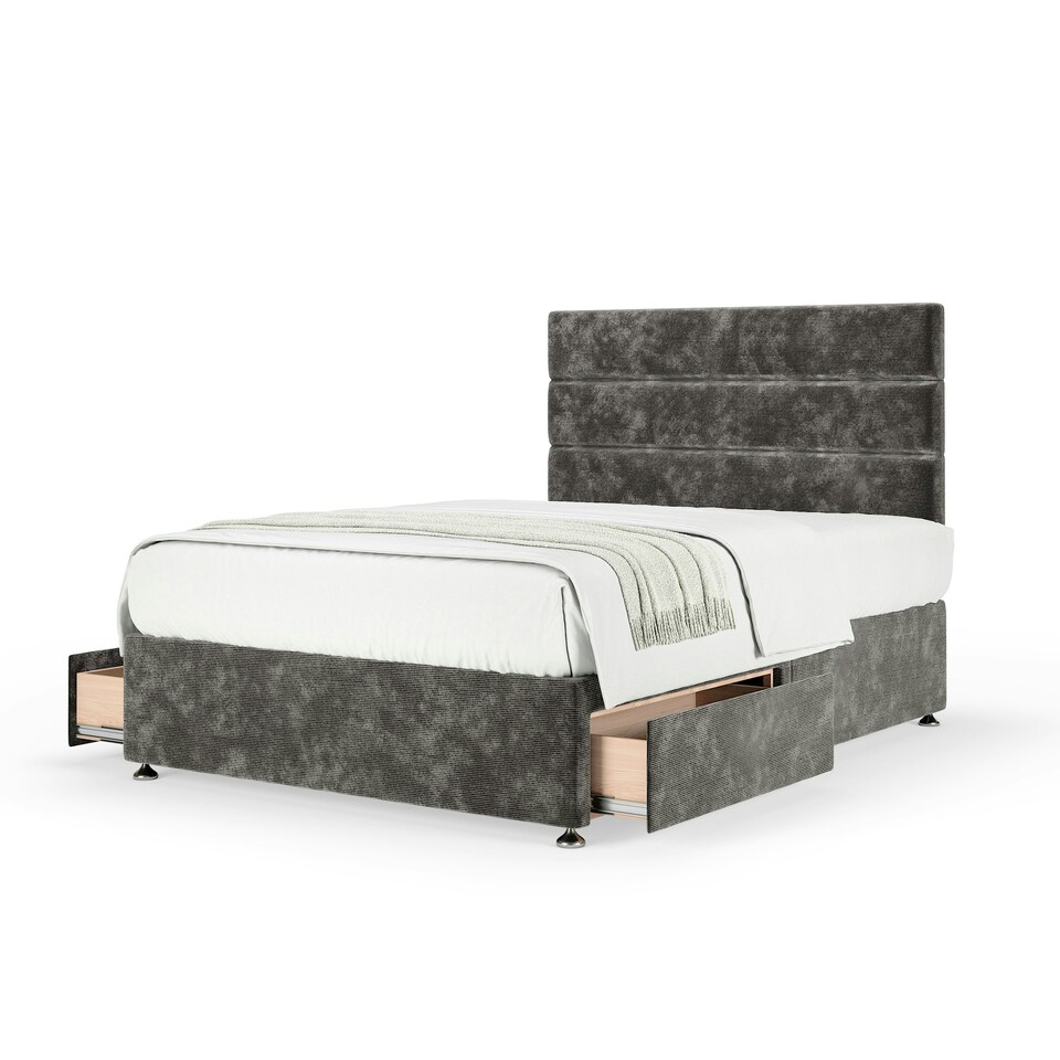 image 1 of Memory Maestro Memory Foam Charcoal Chenille 2 Drawer Divan Set And Milan Headboard Single