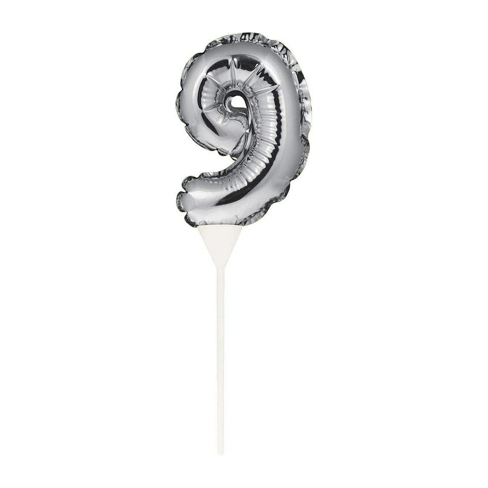 Creative Party 9 Mini Balloon Cake Topper - Silver - One Size