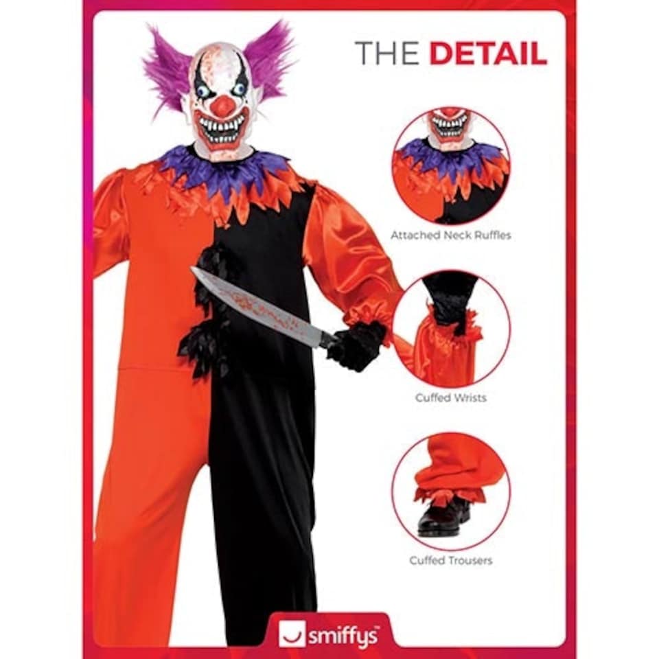 image 1 of Scary Bo Bo the Clown Cirque Sinister Fancy Dress Costume Adult Mens Extra Large