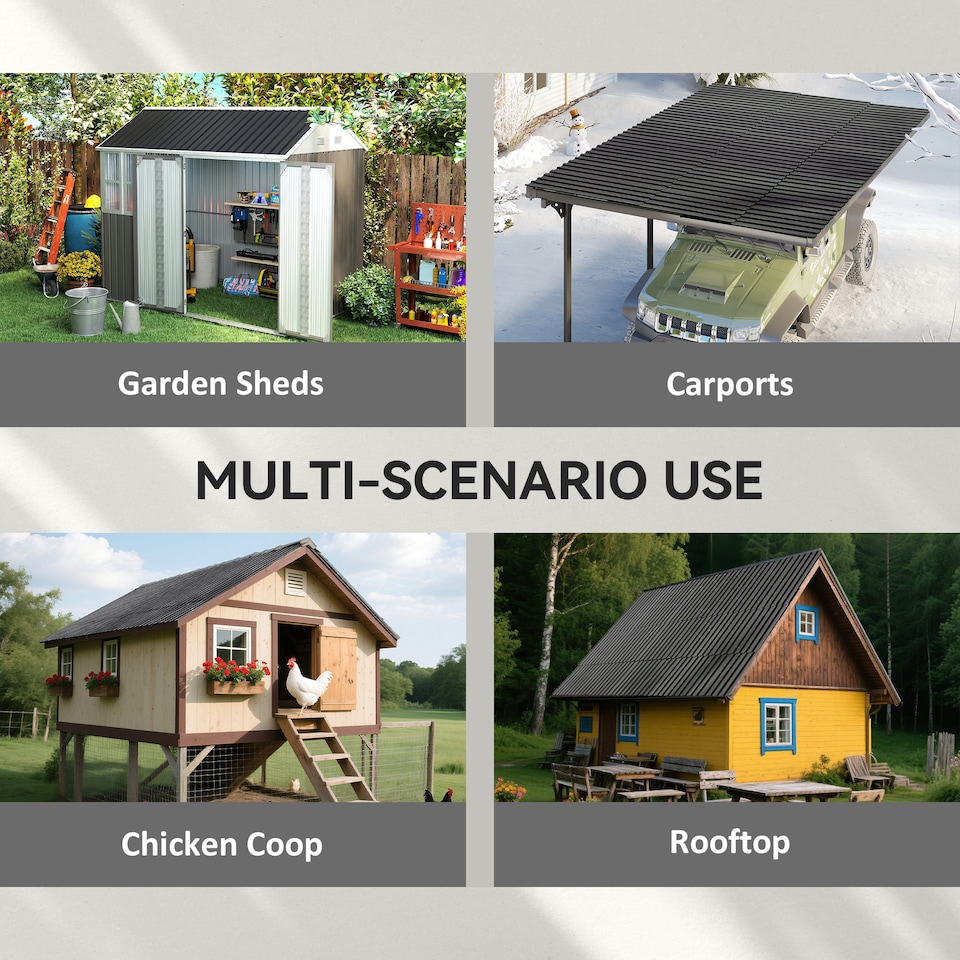 image 1 of Outsunny Corrugated Roofing Sheets, Pack of 12, Galvanised Metal Roofing Sheets for Greenhouse, Garage, Storage Shed, Carport, 129 x 45cm, Black | Black | 129L x 45Wcm