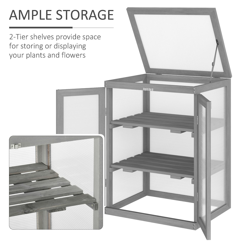 image 1 of Outsunny 3-tier Wood Greenhouse Plant Storage Shelf Garden Cold Frame Grow House