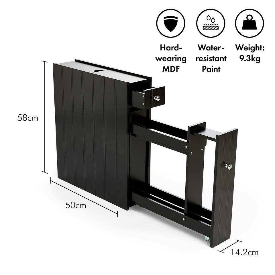 image 1 of VonHaus Shrewsbury Black Slim Bathroom Storage Unit with Drawers