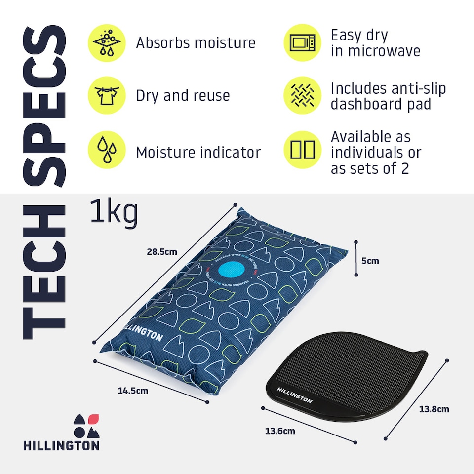 image 1 of Hillington 2 Pack 1KG Car Dehumidifier with Dashboard Mat - Professional Moisture Control & Anti-Slip Mounting