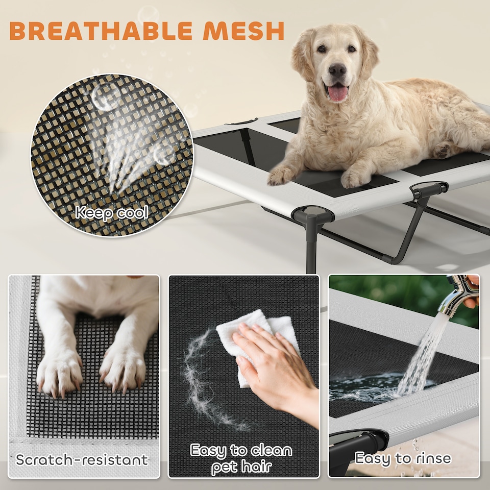 image 1 of PawHut Portable Elevated Dog Bed with Removable Canopy | Grey | Light Grey