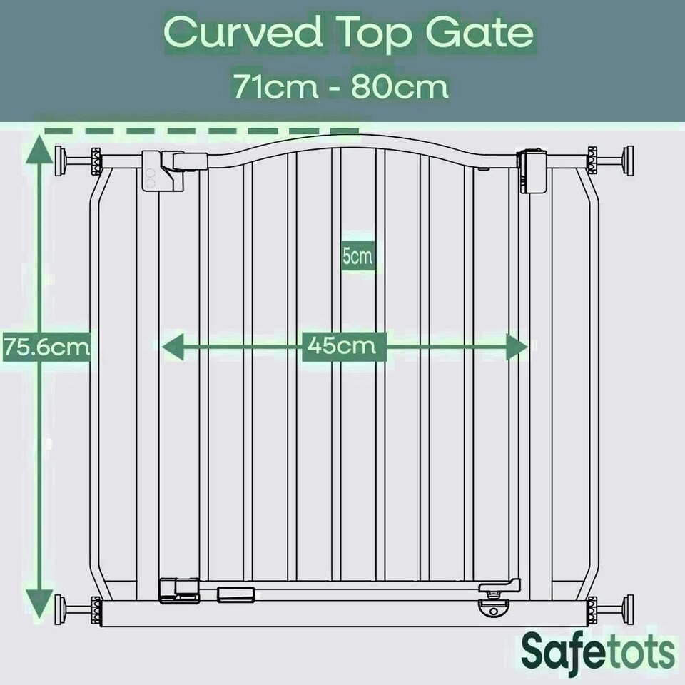 image 1 of Safetots Curved Top Safety Gate, 71cm - 80cm, Matt Grey, Pressure Fit Stair Gate