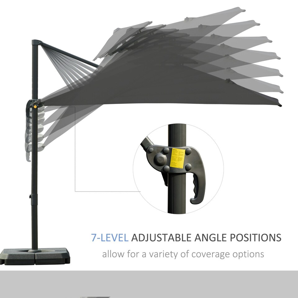 image 1 of Outsunny 360° Cantilever Parasol Roma Umbrella w/ Base Weights, Dark Grey