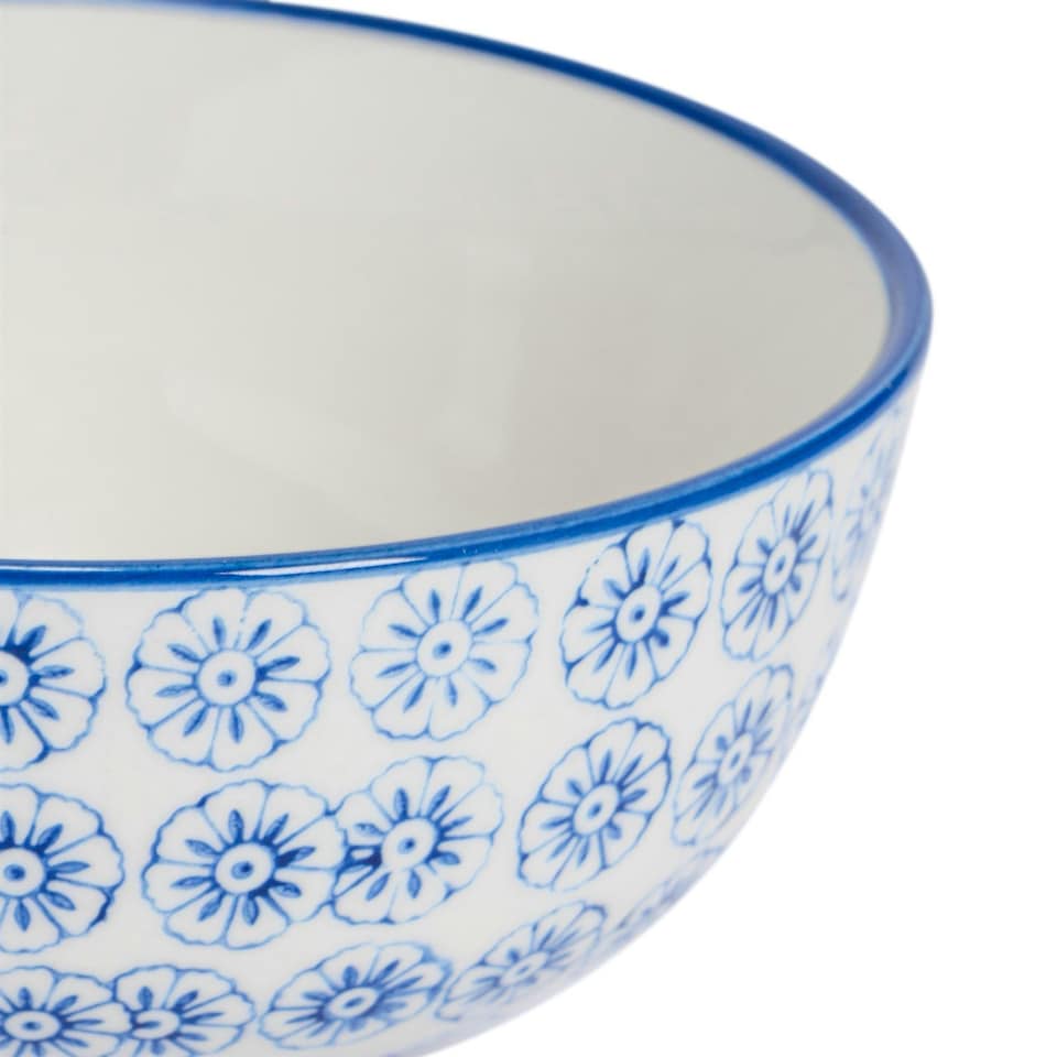 image 1 of Nicola Spring Hand-Printed Rice Bowls - 12cm - Navy - Pack of 6 Blue