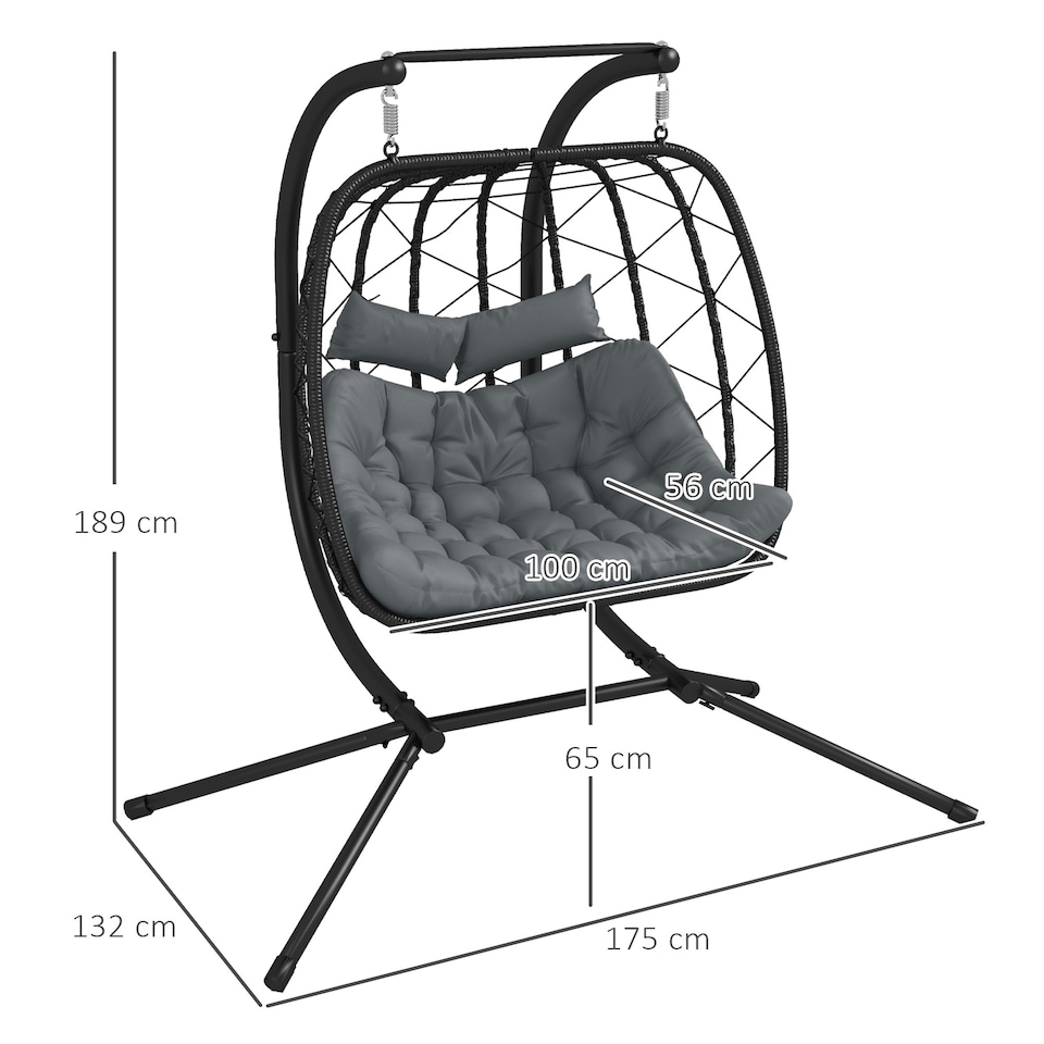 image 1 of Outsunny PE Hanging Swing Chair w/ Thick Cushion, Patio Hanging Chair, Black