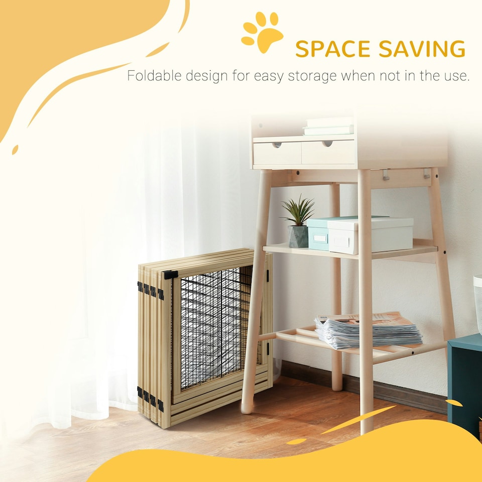 image 1 of PawHut 8 Panels Freestanding Dog Barrier for S and M Dogs - Natural Wood