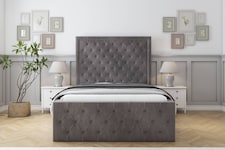 Sloomy Vienna Slate Naples Bed Frame With Mattress With 50" Upholstered Headboard 2'6 Small Single