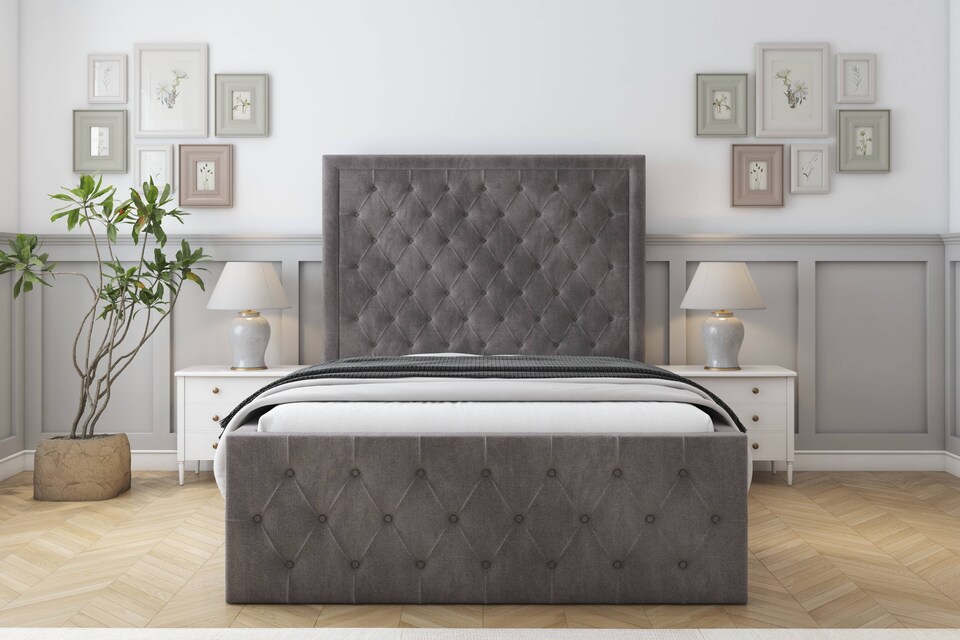 image 1 of Sloomy Vienna Slate Naples Bed Frame With Mattress With 50" Upholstered Headboard 2'6 Small Single
