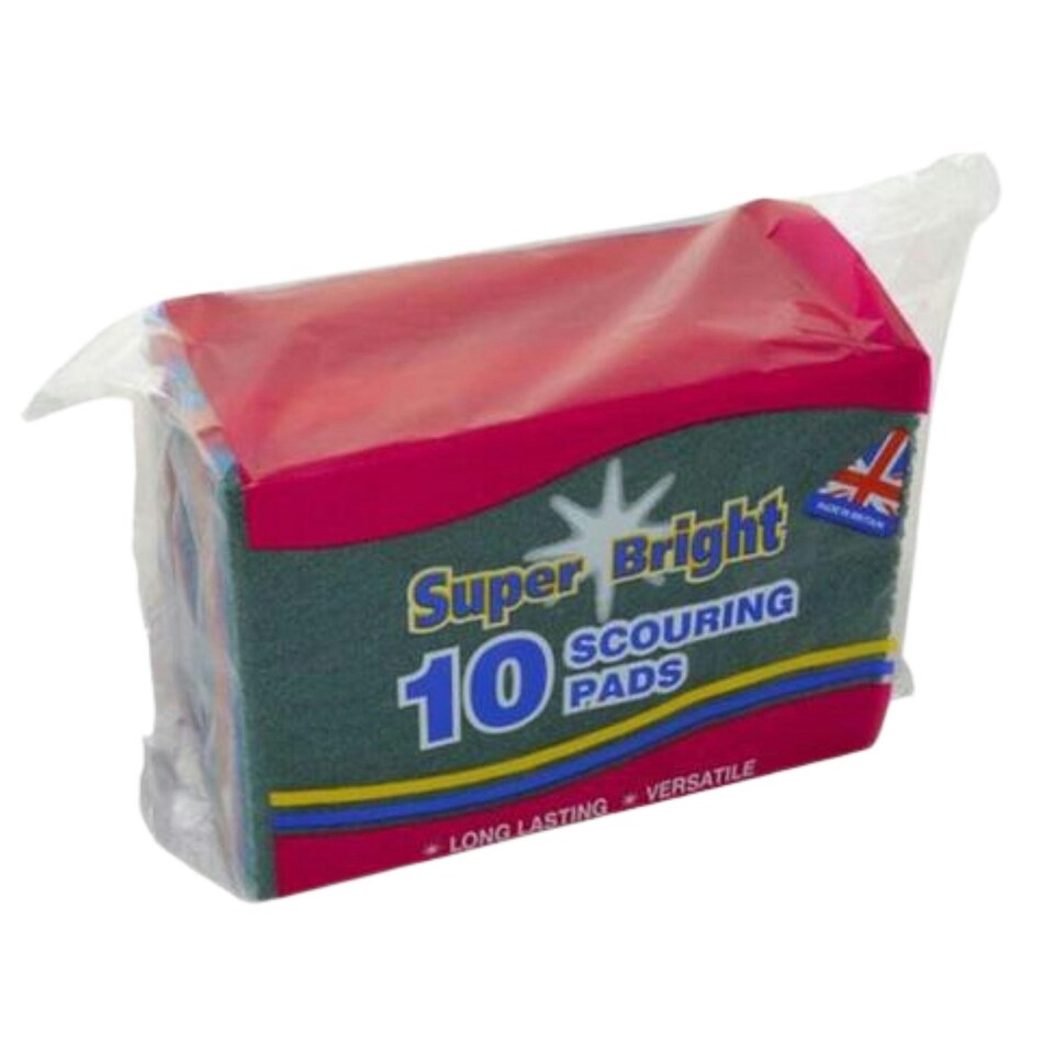 image 1 of Super Bright Green Scouring Pads Heavy Duty Scourer Scrub Cleaning 10Pk