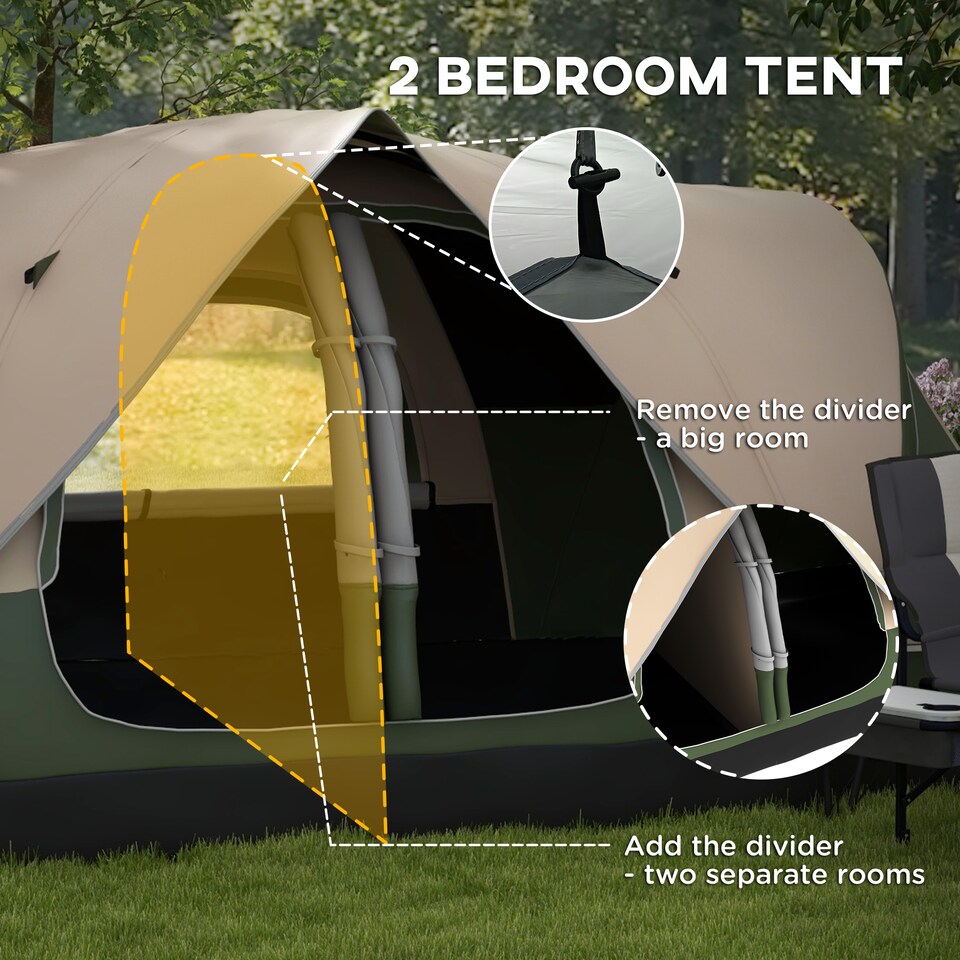 image 1 of Outsunny 2 Room Camping Tent with Rainfly & Screen Panels
