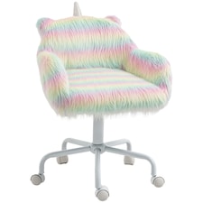 Vinsetto Fluffy Desk Chair with Arms, Faux Fur Home Office Chair, Unicorn Swivel Chair with Adjustable Height and Wheels, Colourful