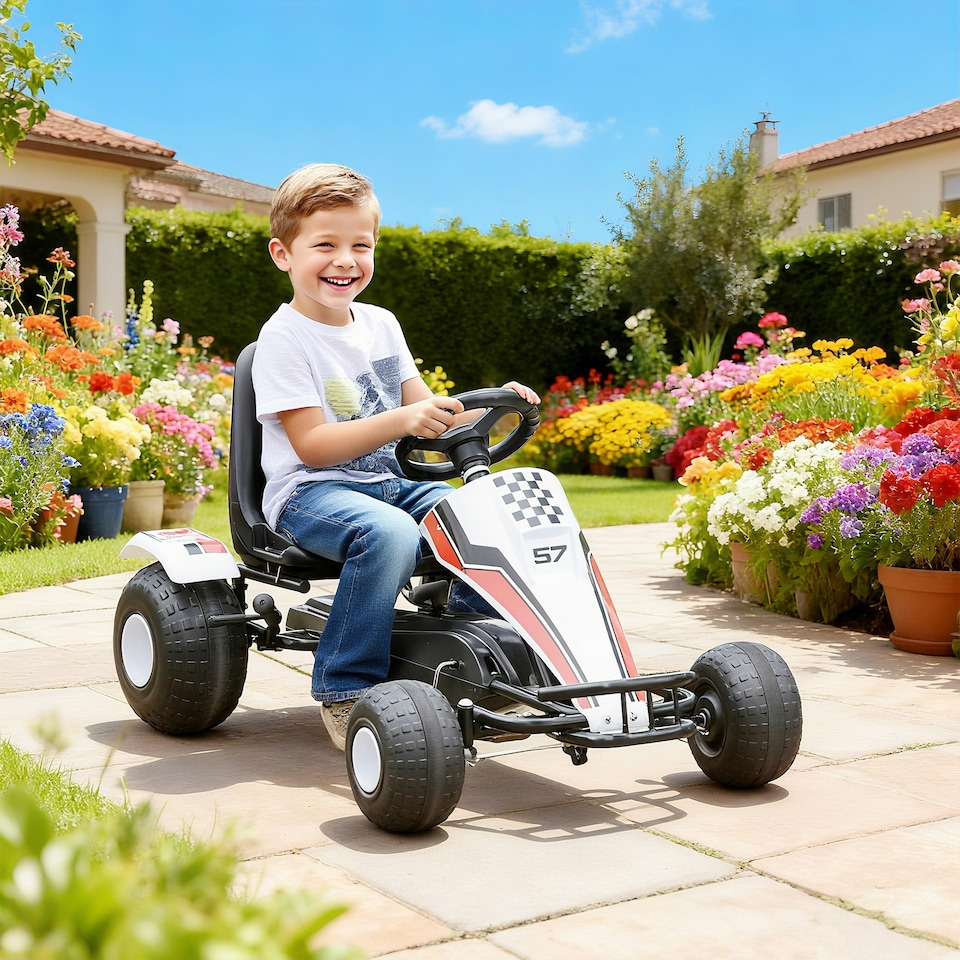 image 1 of HOMCOM Child's Racing-Style Pedal Go Kart w/ Brake Gears Steering Wheel Seat