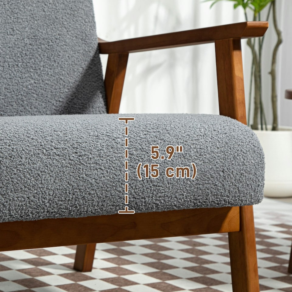 image 1 of HOMCOM Boucle Accent Chair Armchair W/ Wide Seat for Living Room Bedroom, Grey