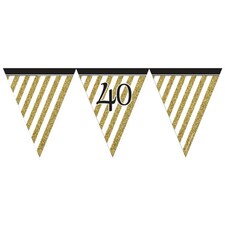 Creative Party Black And Gold Milestone Paper Flag Bunting - Black/Gold - 90