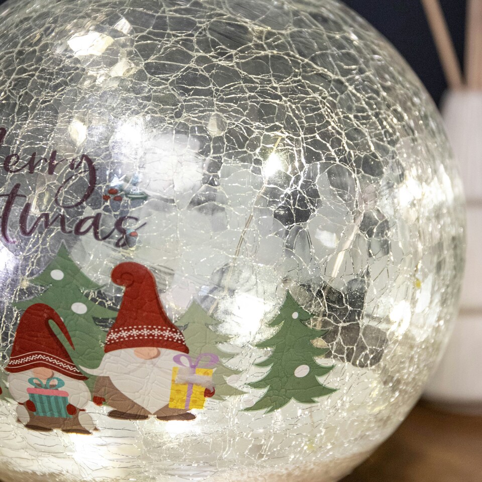 image 1 of 20cm Battery Operated Twinkling Warm White LED Crackle Effect Ball Christmas Decoration with Gonks