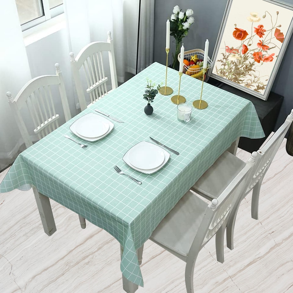 image 1 of Checkered Rectangular Tablecloth, PVC Plastic Table Cover - 137x180cm