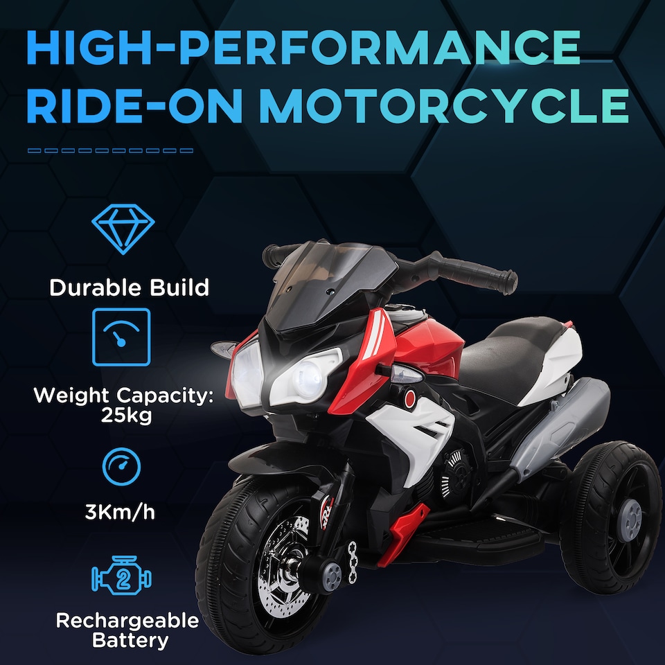 image 1 of HOMCOM Kids Electric Motorcycle with 3 Wheels, Headlight, Music, Horn, Red