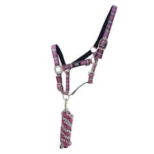 Hy Tartan Head Collar with Lead Rope - Raspberry/White/Navy - Pony