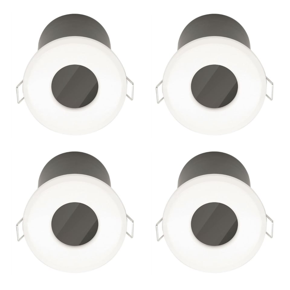 image 1 of Set of 4 Fire Rated Bathroom Downlights - White IP65 Recessed Downlights | White | Clear | 4