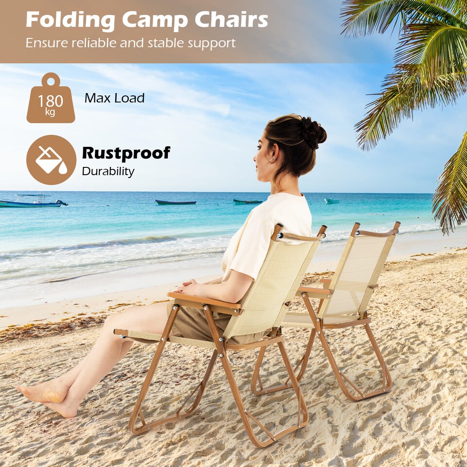 image 1 of COSTWAY Set of 2 Folding Camp Chairs Lightweight Beach Chairs | Multi