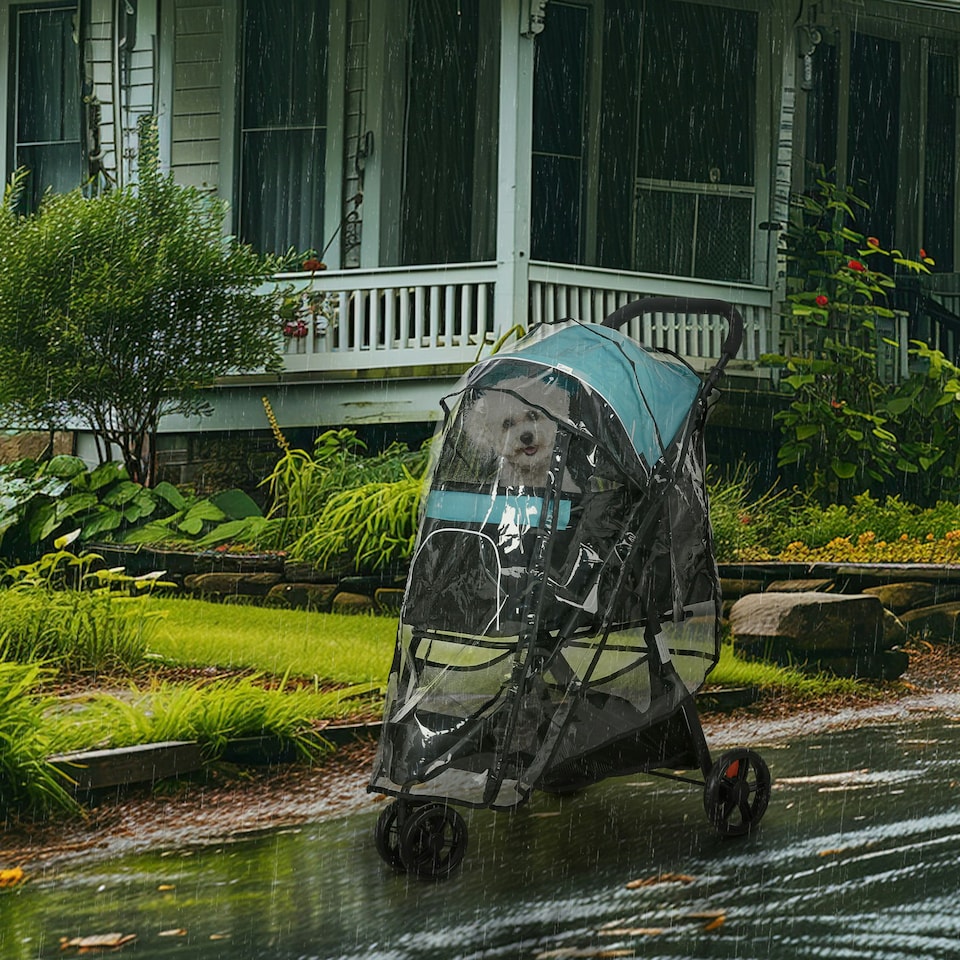 image 1 of PawHut Dog Stroller for XS Dogs, S Dogs, Cats with Rain Cover - Dark Green