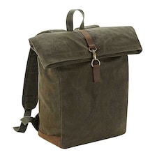 Quadra Heritage Waxed Canvas Leather Accent Backpack - Olive Green - One Size