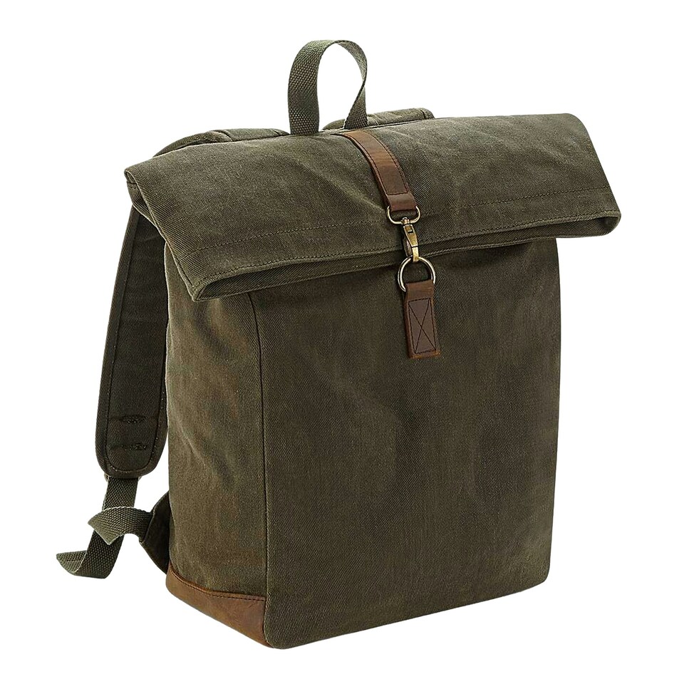 image 1 of Quadra Heritage Waxed Canvas Leather Accent Backpack - Olive Green - One Size