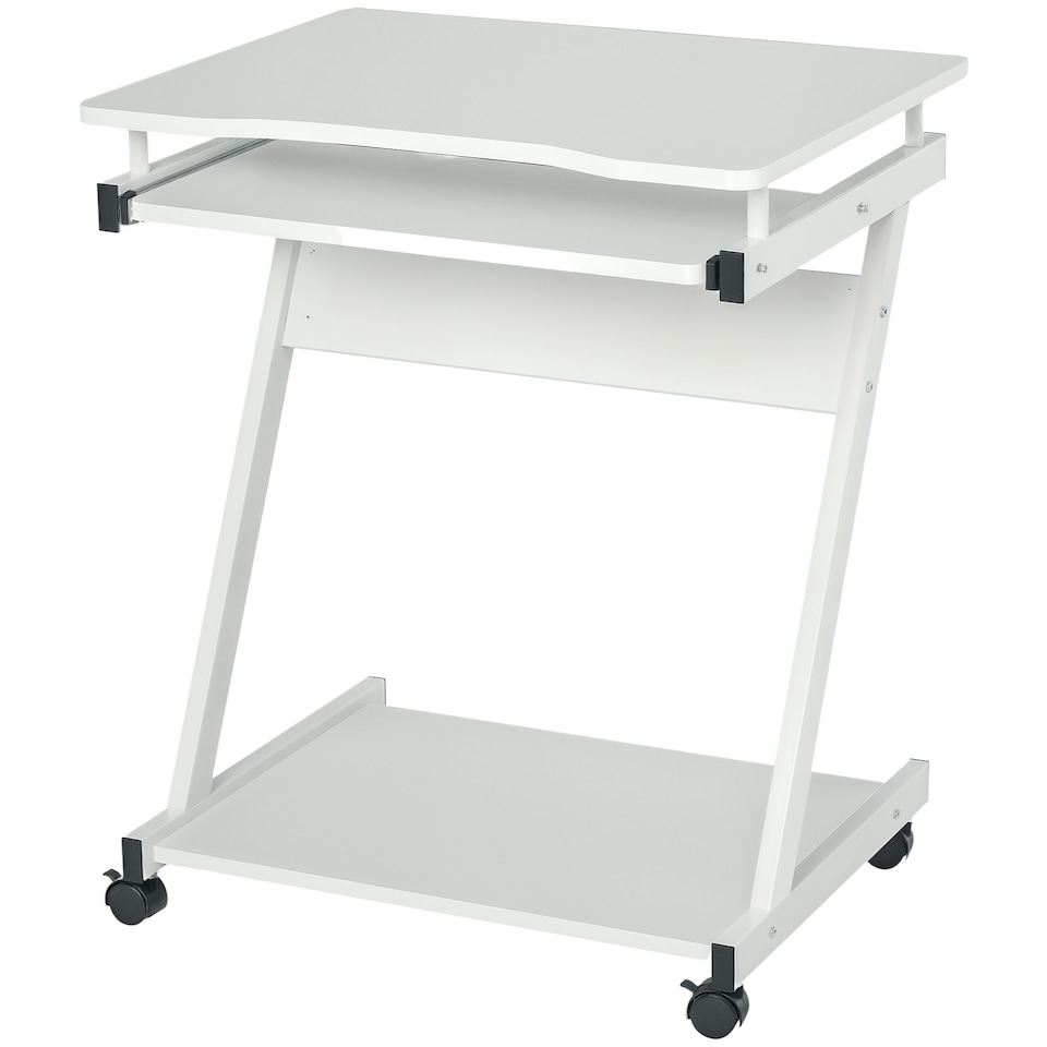 image 1 of HOMCOM Movable Computer Desk with 4 Moving Wheels Sliding Keyboard Tray White