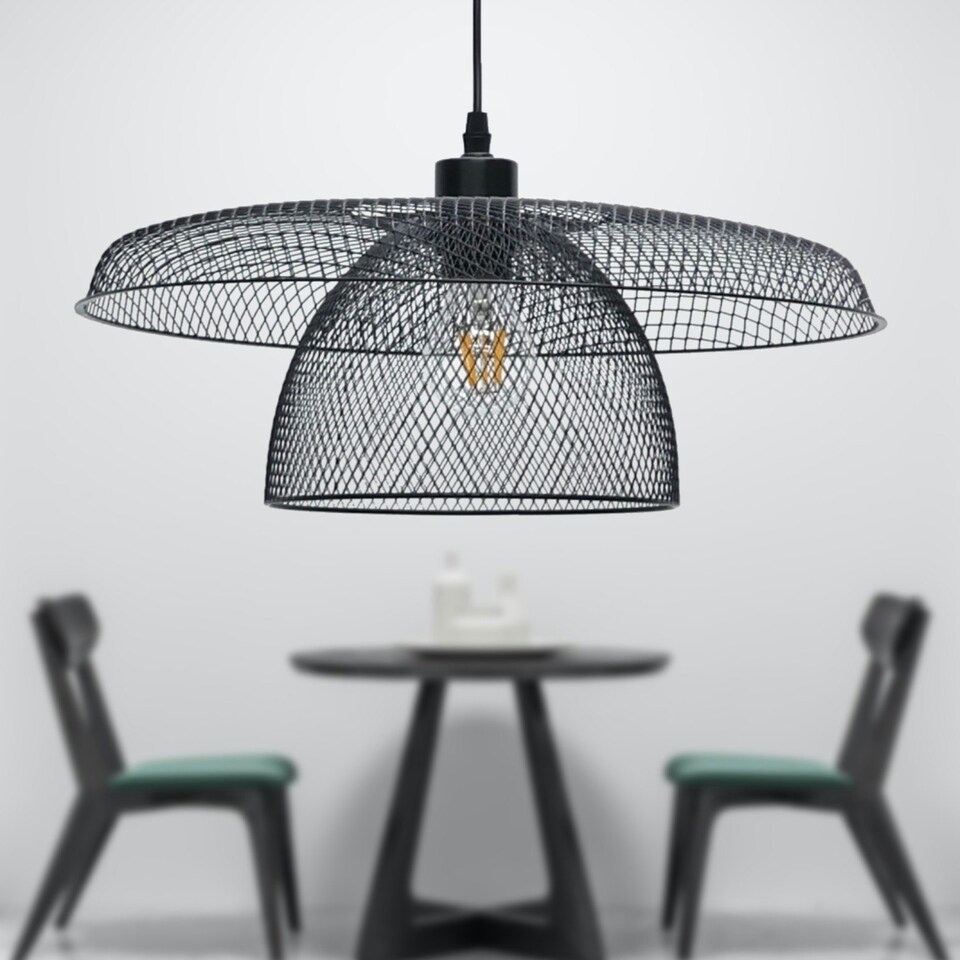 image 1 of First Choice Lighting Set of 2 Cassidy Large Layered Black Mesh Ceiling Pendant Lights Black