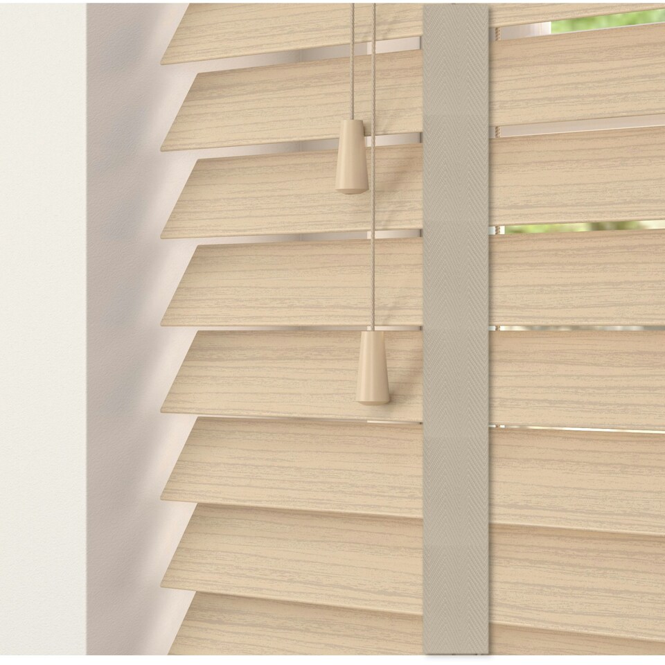 image 1 of 130cm Natural Oak Faux Wood Venetian Blinds with Tapes (120cm Drop) | Brown | Brown