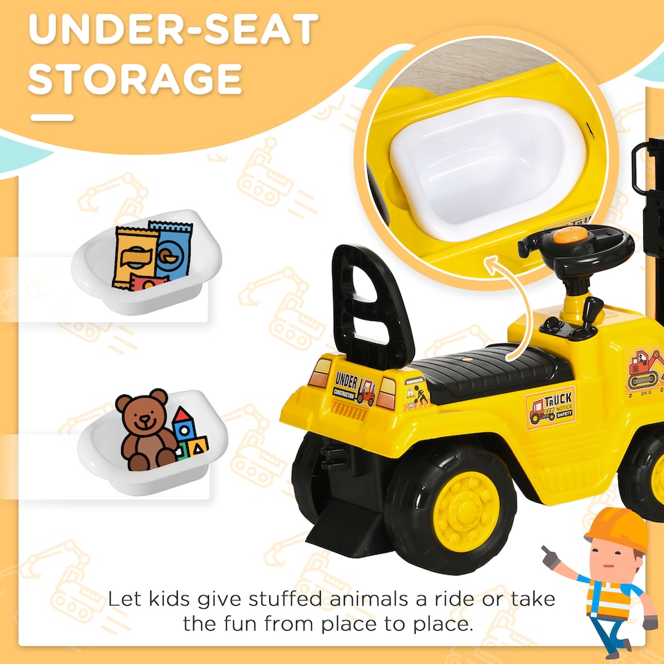 image 1 of HOMCOM Kids Ride-On Forklift Truck w/ Fork Tray, Under Seat Storage, Backrest | Yellow