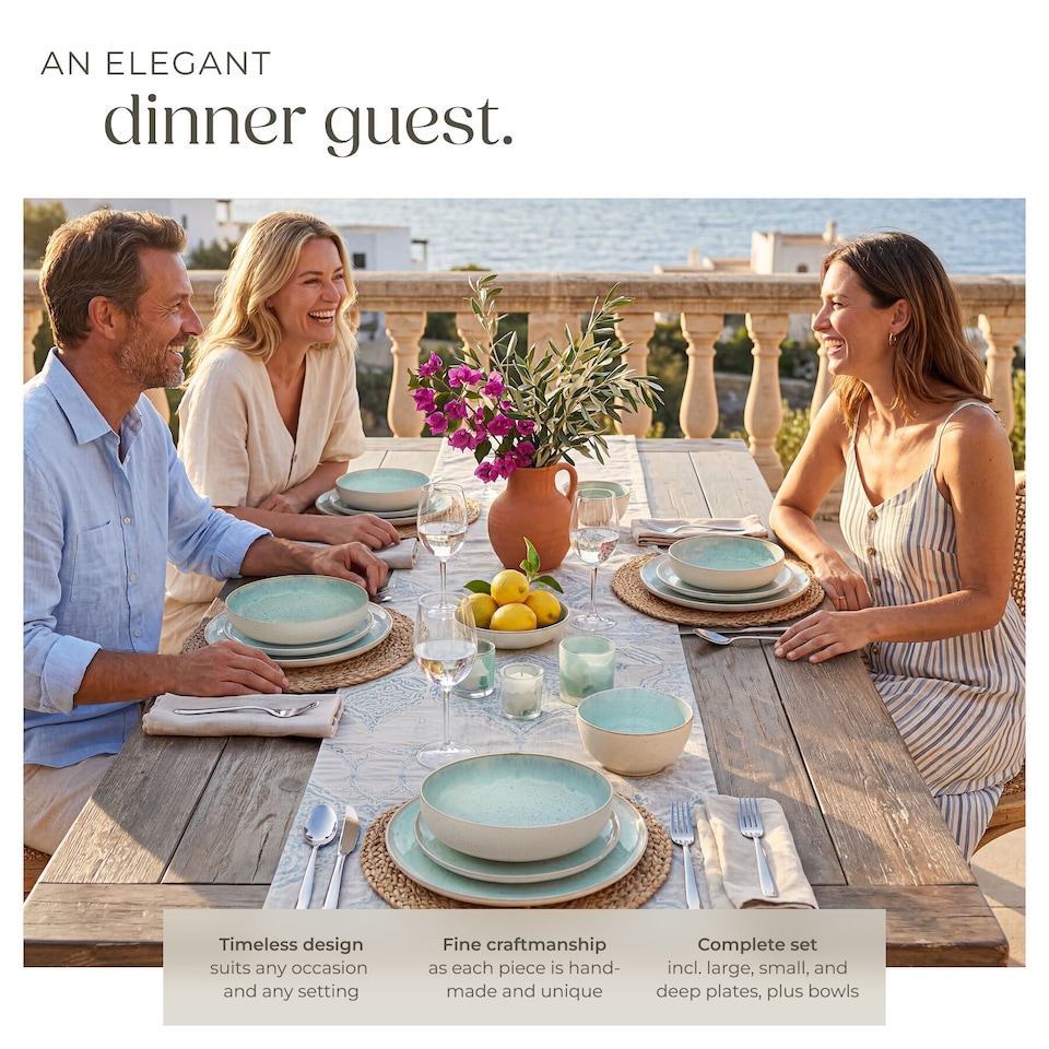 image 1 of Dinner Set Mare in Glazed Stoneware for 6 People, Microwave- and Dishwasher-Safe | Green | mint | 1