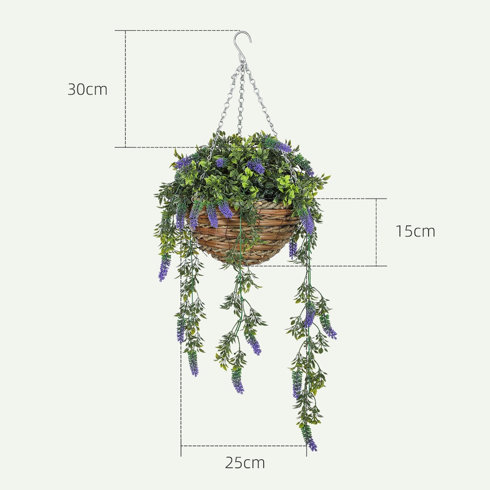 image 1 of HOMCOM Set of 2 Decorative Artificial Plants, FauSilk Lavender Flowers in Hanging Baskets, Fake Plants for Home Indoor Outdoor Decor, Purple