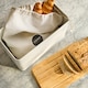 image 3 of Cooks Professional Diamond Pattern Bread Bin with Linen Bag & Bamboo Cutting Board Lid | White | White | 1