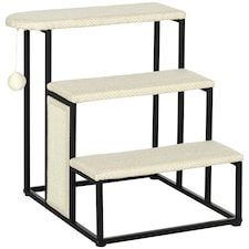 PawHut Cat Stairs w/ Sisal Scratching Board, Hanging Ball, Steel Frame - Cream