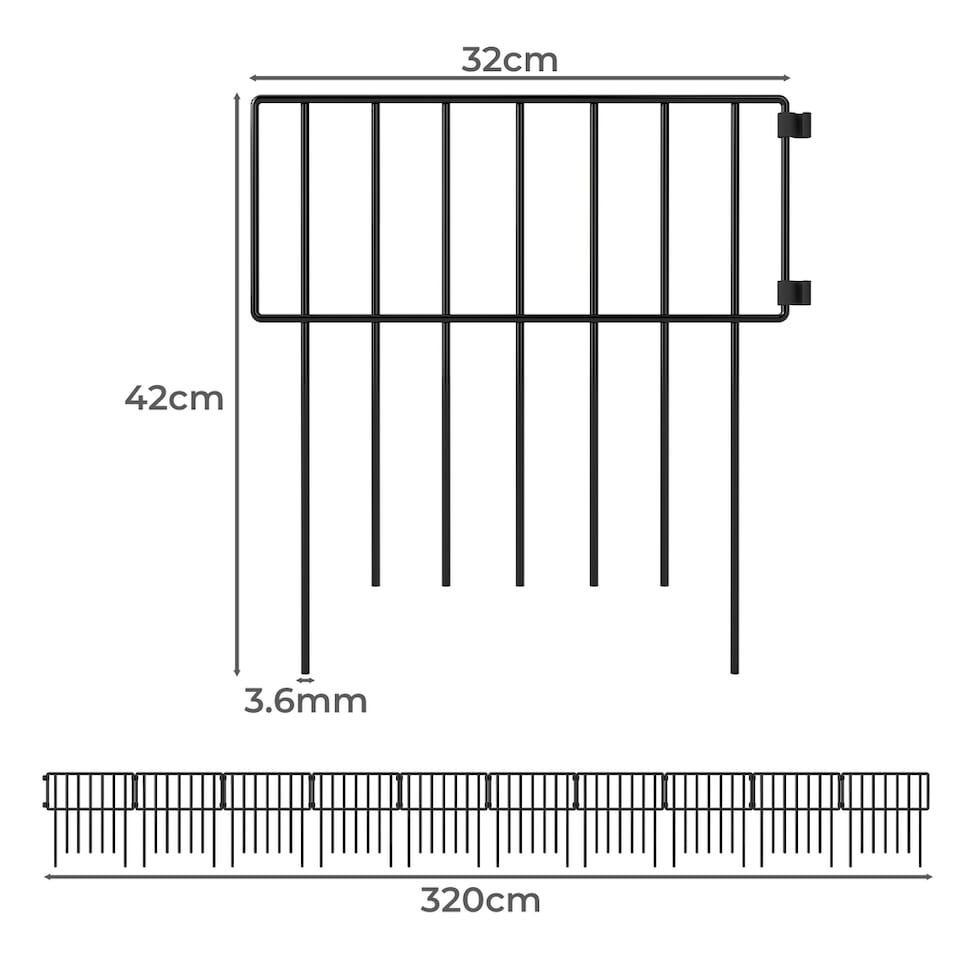 image 1 of Levede 10 Pack Metal Garden Fence Decorative Animal Barrier Outdoor Pet Border | Black