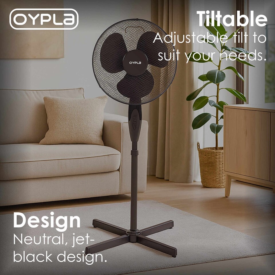 image 1 of 16 Inch Oscillating Black Extendable Free Standing Pedestal Fan