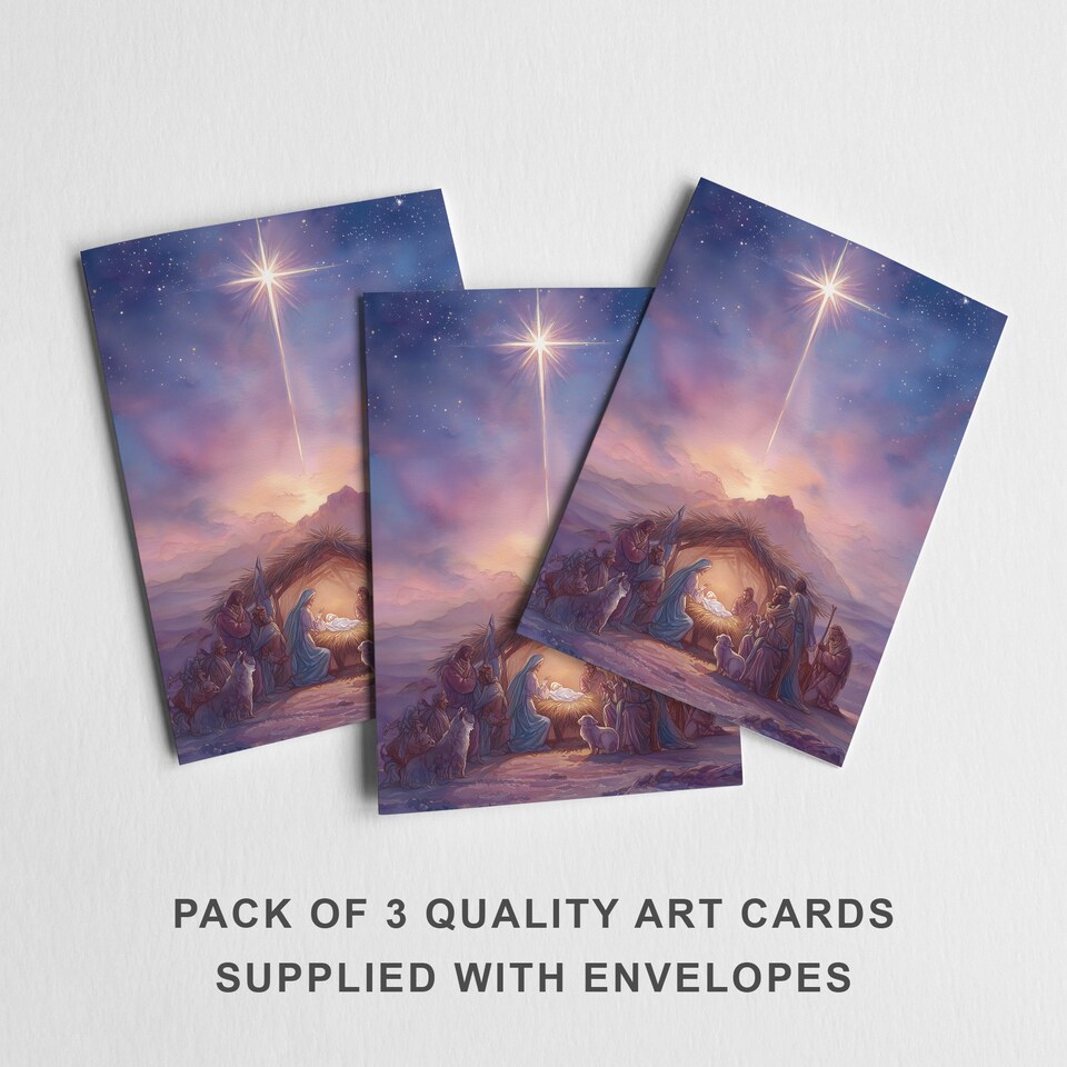 image 1 of Watercolour Nativity Star Christmas Card Set of 3 Greeting Cards Blank Inside